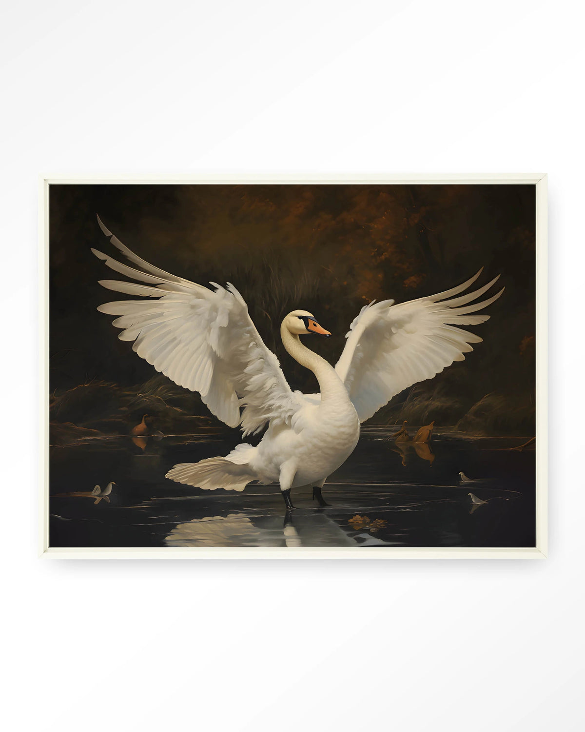 Swan Lake – zwaan op meer – Wandkleed – Floating frame – wit