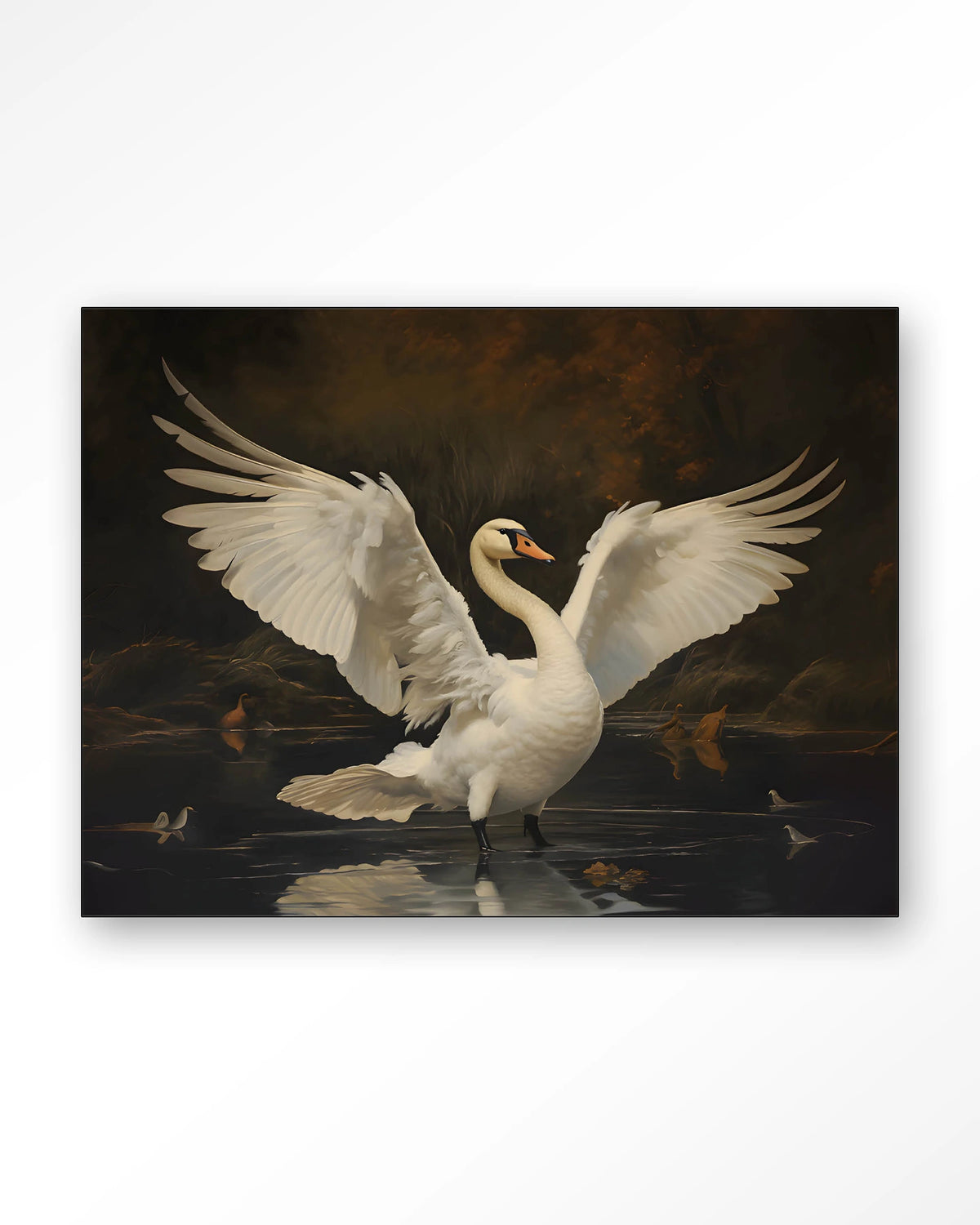 Swan Lake – zwaan op meer – Wandkleed – Frame – zwart