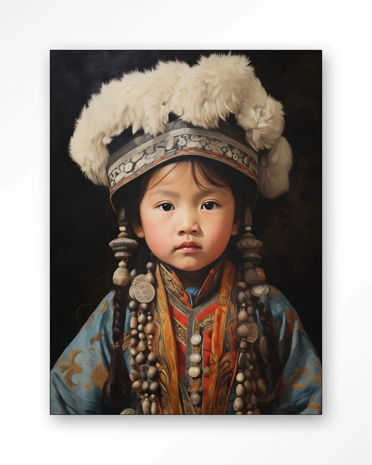Traditional Child 1 – portret van kind in traditionele kleding – Wandkleed – Frame – zwart