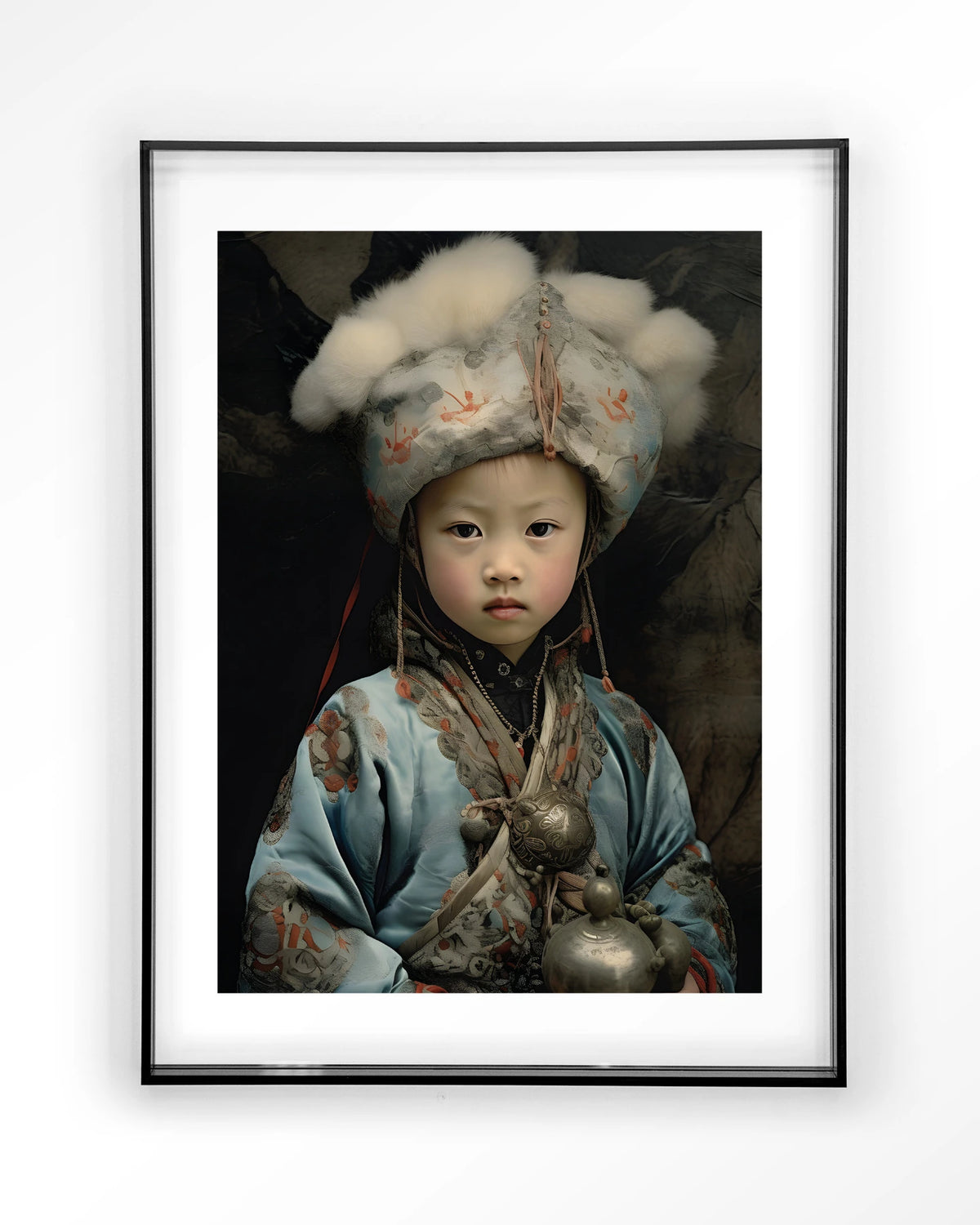 Traditional Child 2 – portret van een kind in traditionele kleding – Art print – Acryl zwart