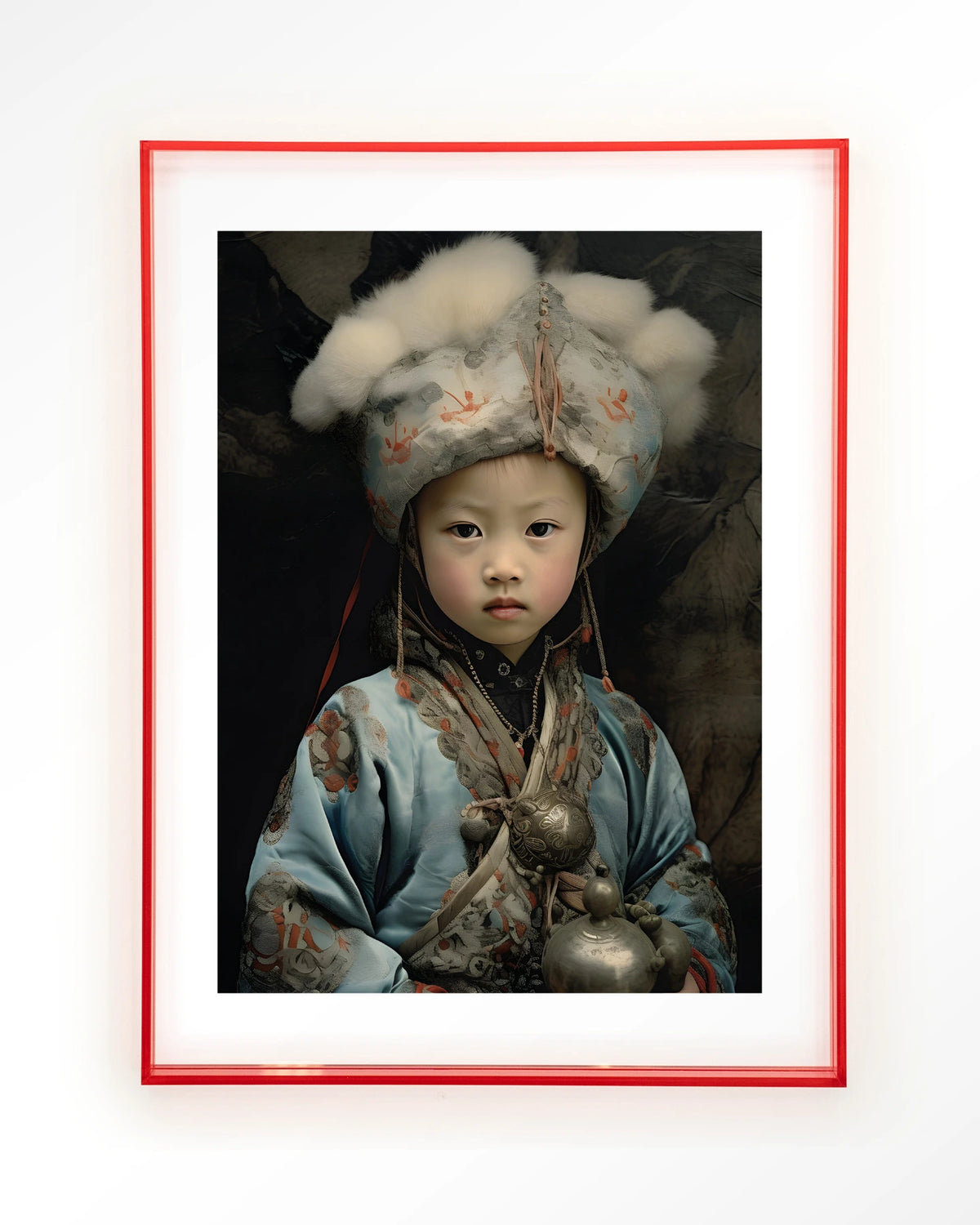 Traditional Child 2 – portret van een kind in traditionele kleding – Art print – Acryl roze