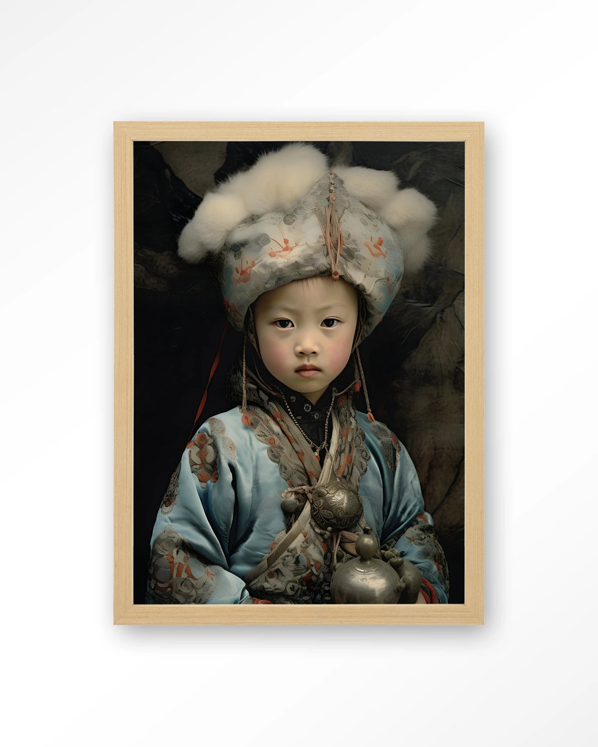 Traditional Child 2 – portret van een kind in traditionele kleding – Art print – Hout naturel