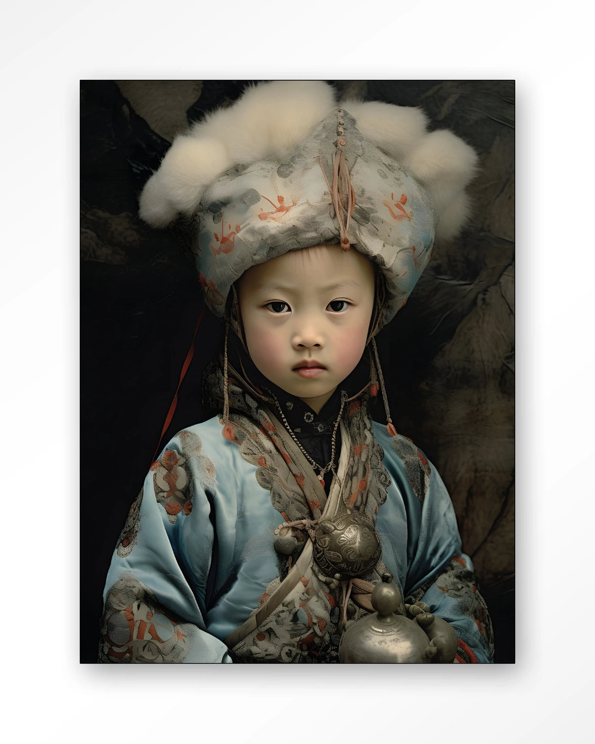 Traditional Child 2 – portret van een kind in traditionele kleding – Wandkleed – Frame – zwart