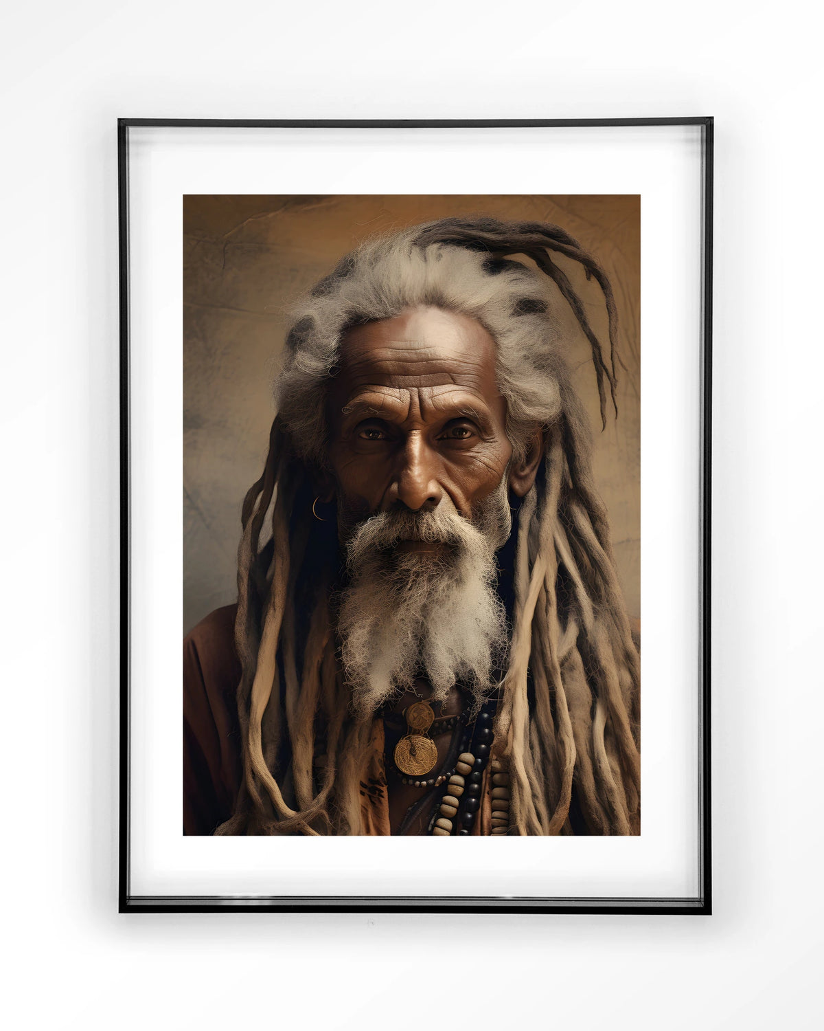 Wise Man – portret van een oude man met dreadlocks – Art print – Acryl zwart