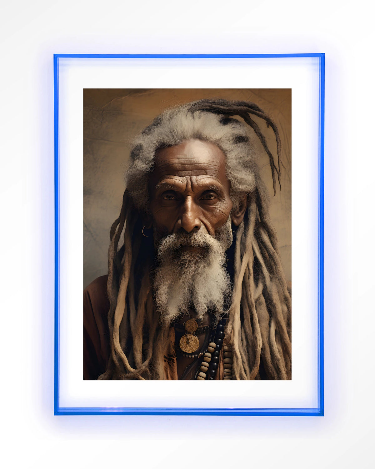 Wise Man – portret van een oude man met dreadlocks – Art print – Acryl lichtblauw