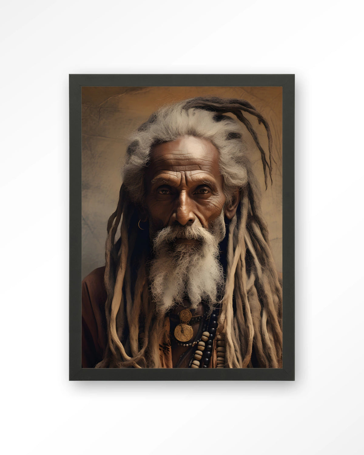 Wise Man – portret van een oude man met dreadlocks – Art print – Hout zwart