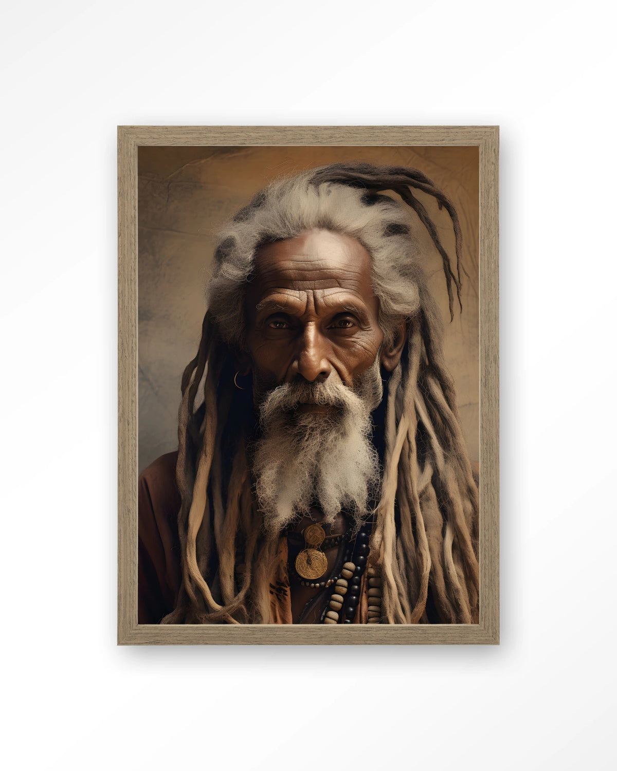 Wise Man – portret van een oude man met dreadlocks – Art print – Hout bruin