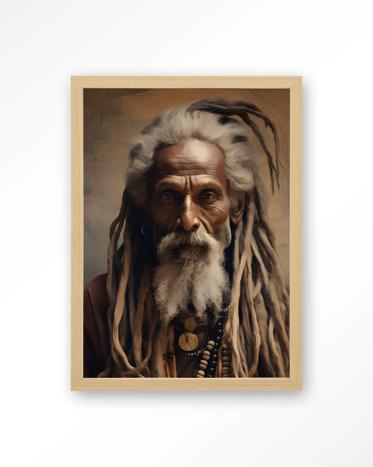 Wise Man – portret van een oude man met dreadlocks – Art print – Hout naturel