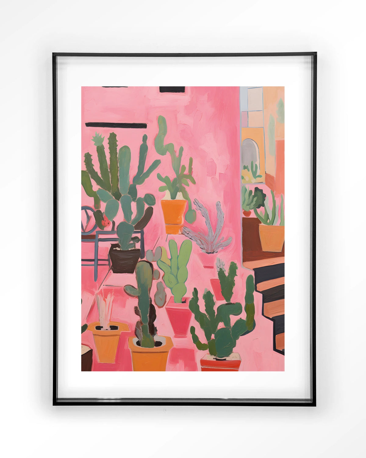 Cactus Party – cactussen in roze – Art print – Acryl zwart