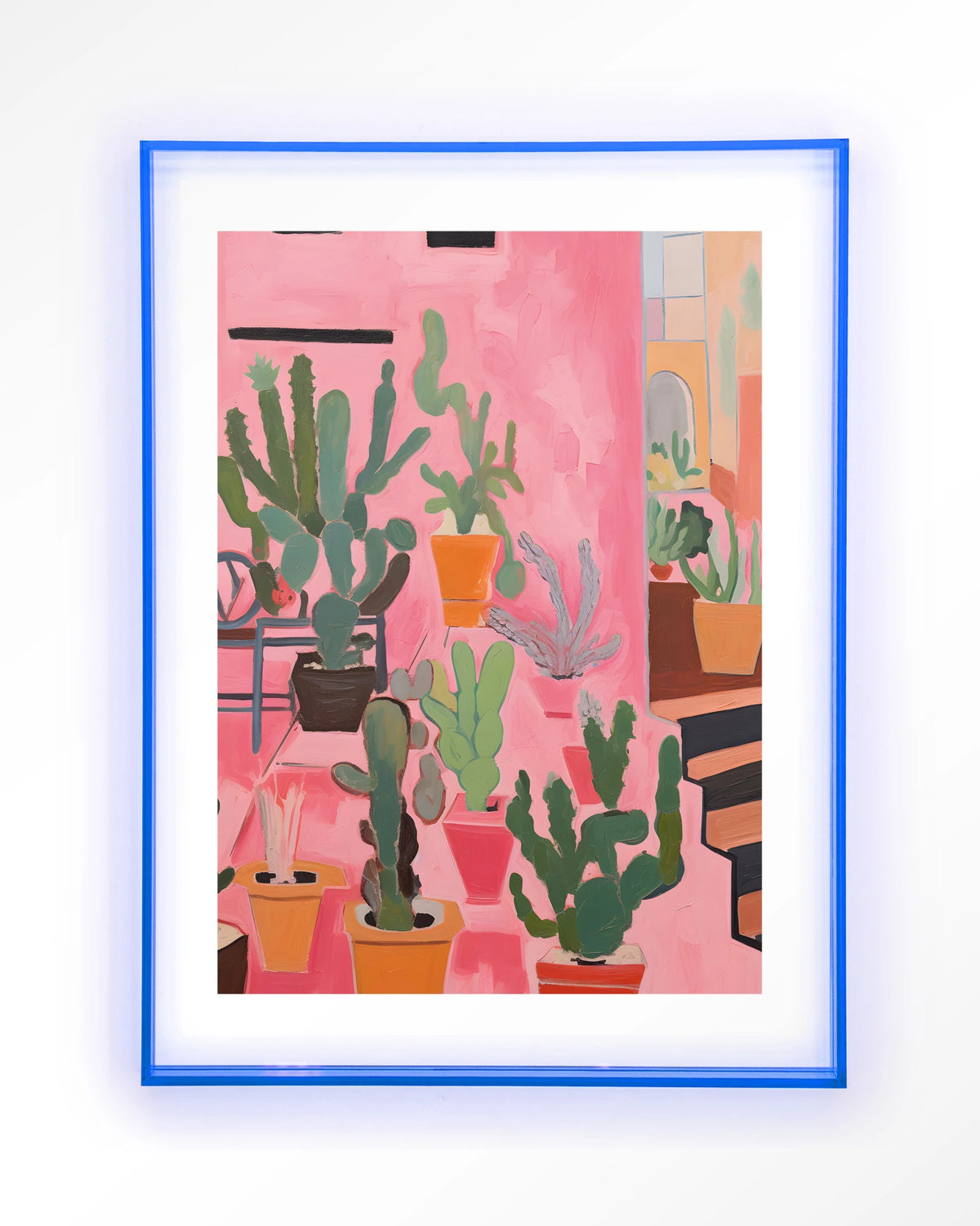 Cactus Party – cactussen in roze – Art print – Acryl lichtblauw