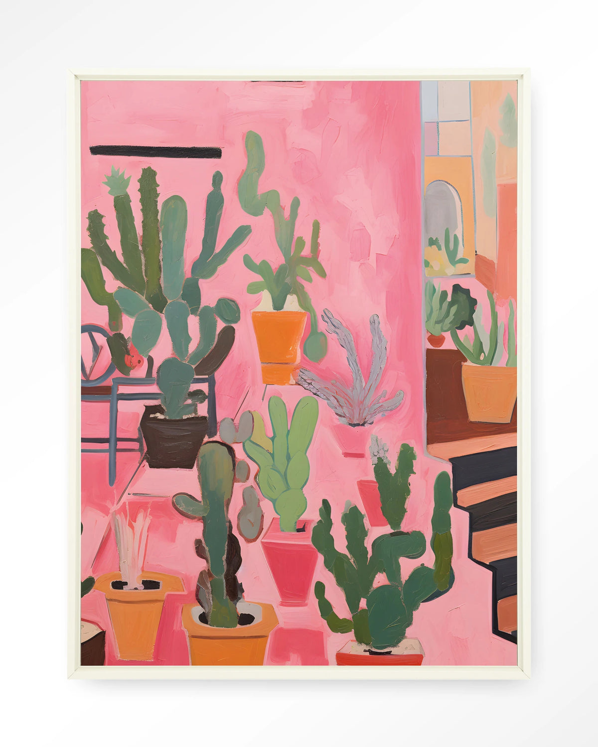 Cactus Party – cactussen in roze – Wandkleed – Floating frame – wit