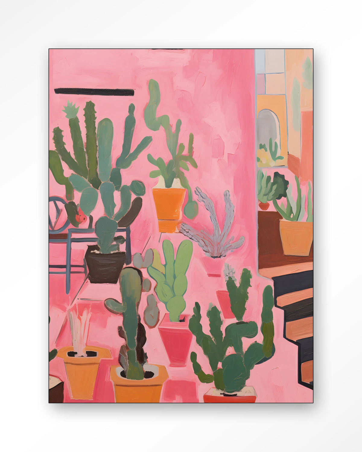 Cactus Party – cactussen in roze – Wandkleed – Frame – zwart