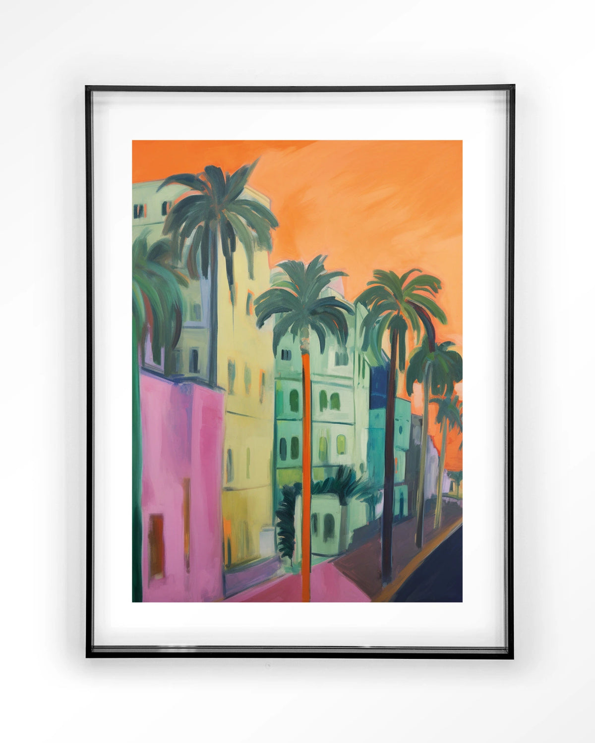 Palm Street – straat met palmbomen – Art print – Acryl zwart