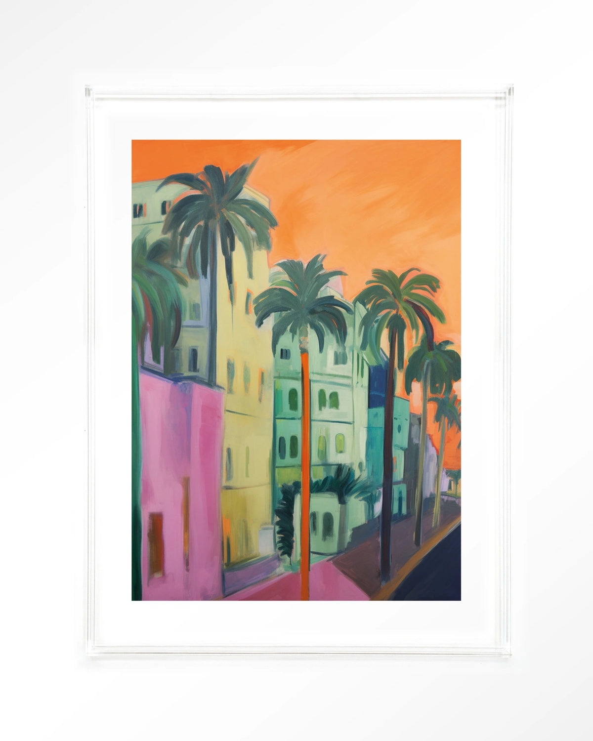 Palm Street – straat met palmbomen – Art print – Acryl doorzichtig
