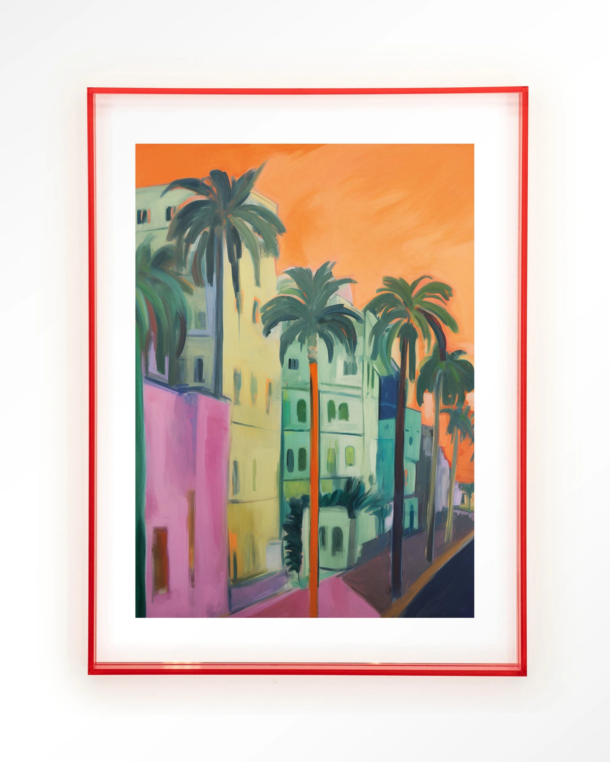 Palm Street – straat met palmbomen – Art print – Acryl roze
