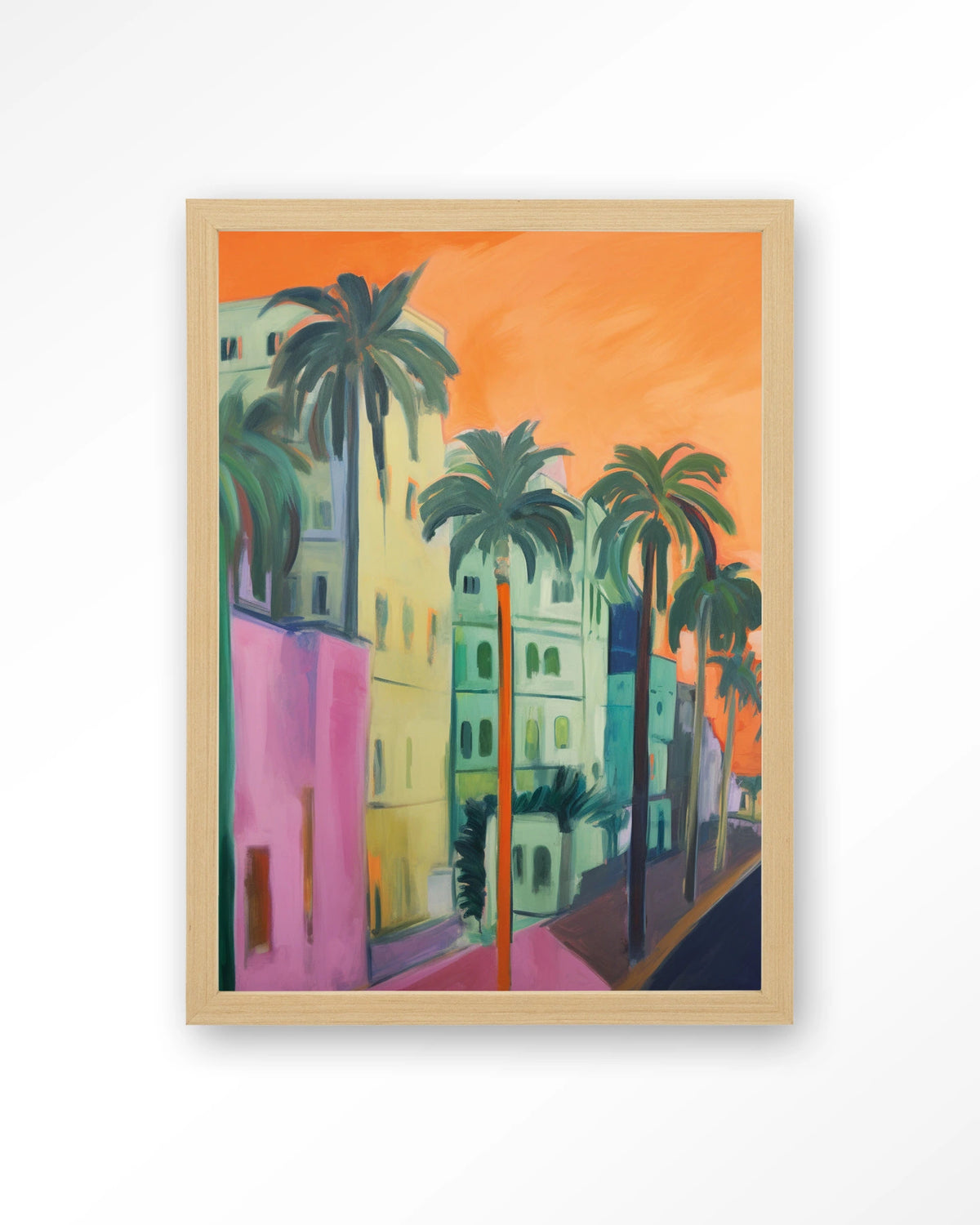 Palm Street – straat met palmbomen – Art print – Hout naturel