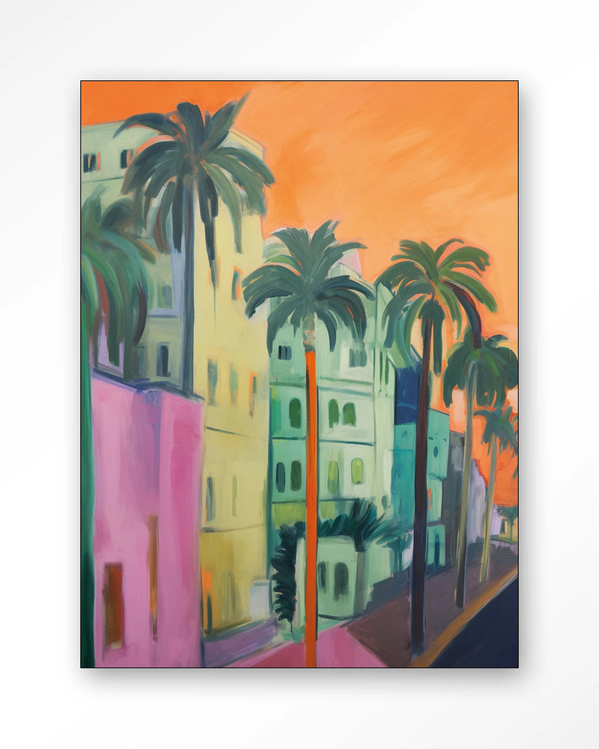 Palm Street – straat met palmbomen – Wandkleed – Frame – zwart