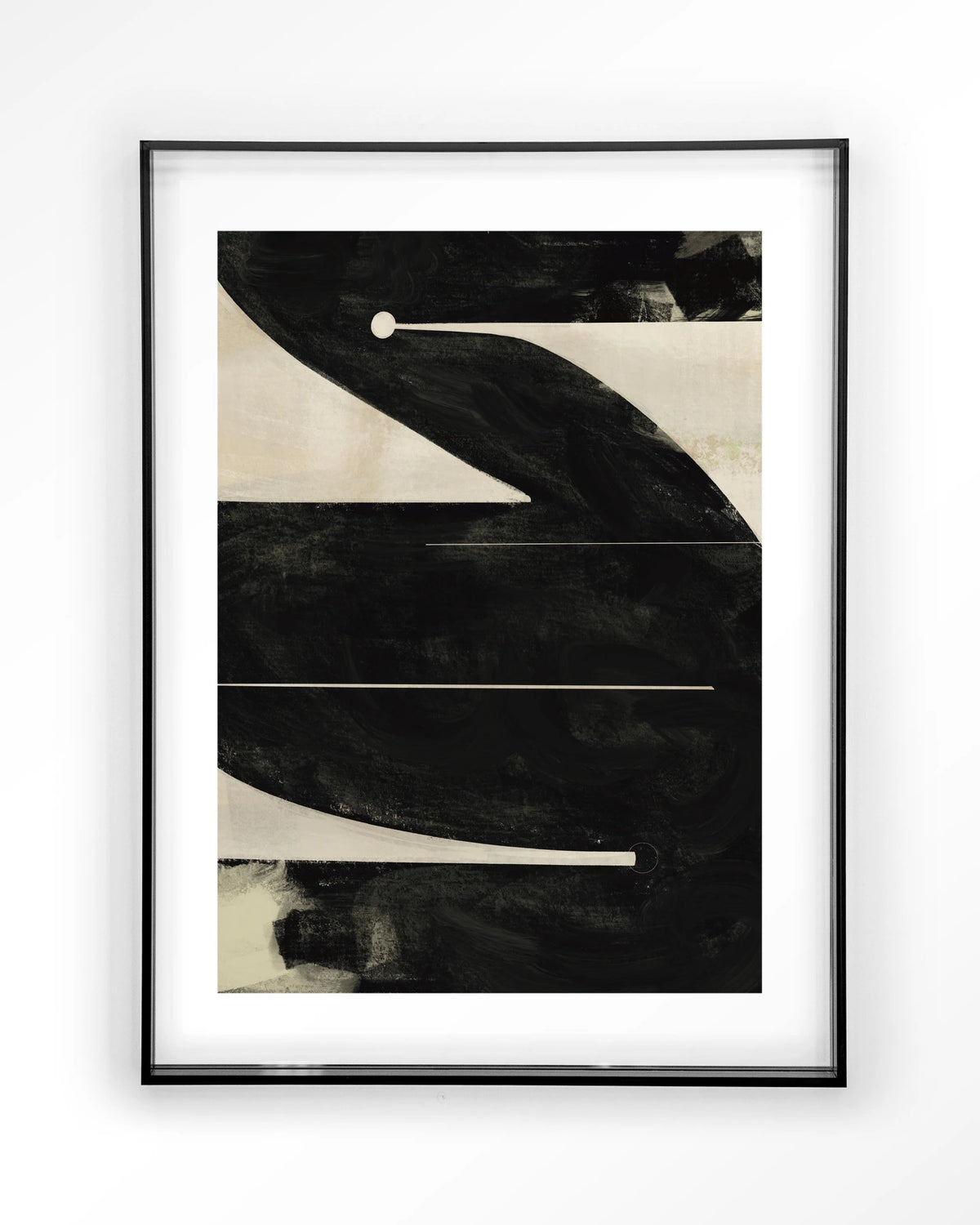 Nocturne Oasis – abstract in zwart en crème – Art print – Acryl zwart