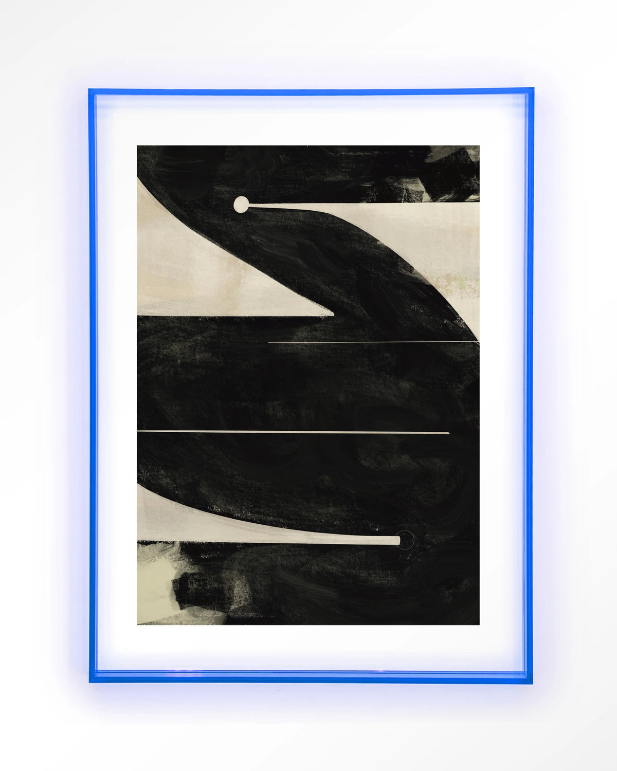 Nocturne Oasis – abstract in zwart en crème – Art print – Acryl lichtblauw