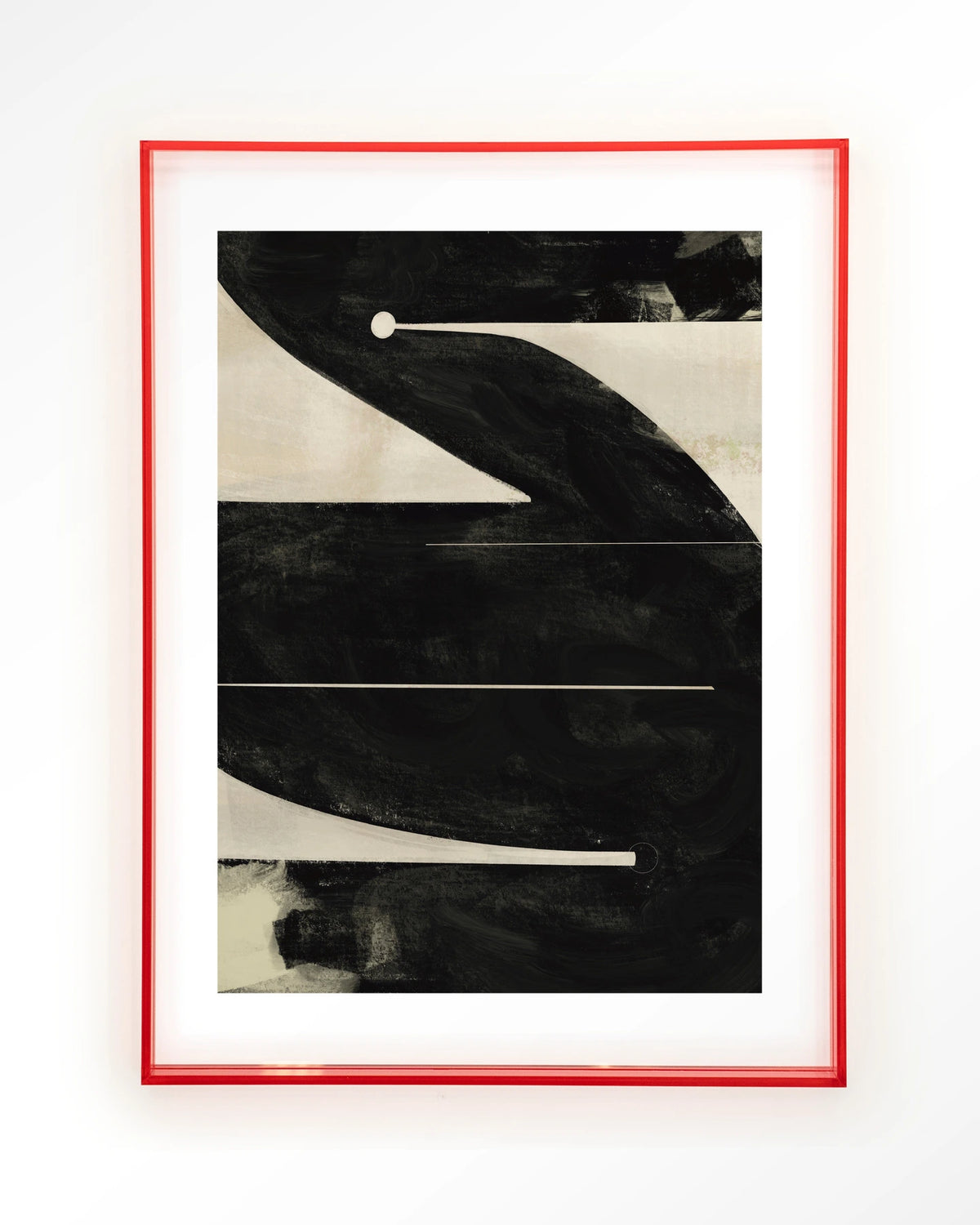 Nocturne Oasis – abstract in zwart en crème – Art print – Acryl roze