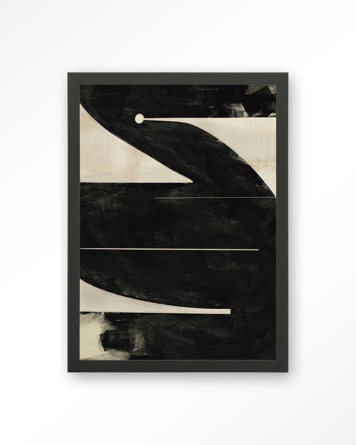 Nocturne Oasis – abstract in zwart en crème – Art print – Hout zwart