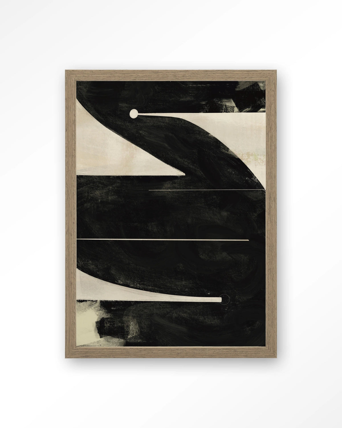 Nocturne Oasis – abstract in zwart en crème – Art print – Hout bruin