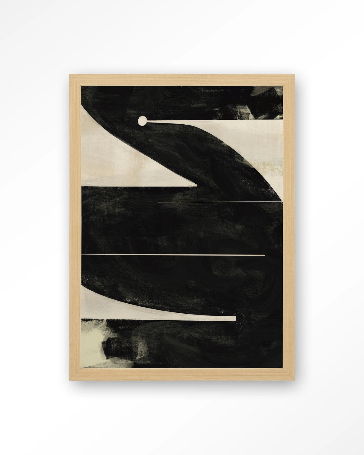 Nocturne Oasis – abstract in zwart en crème – Art print – Hout naturel