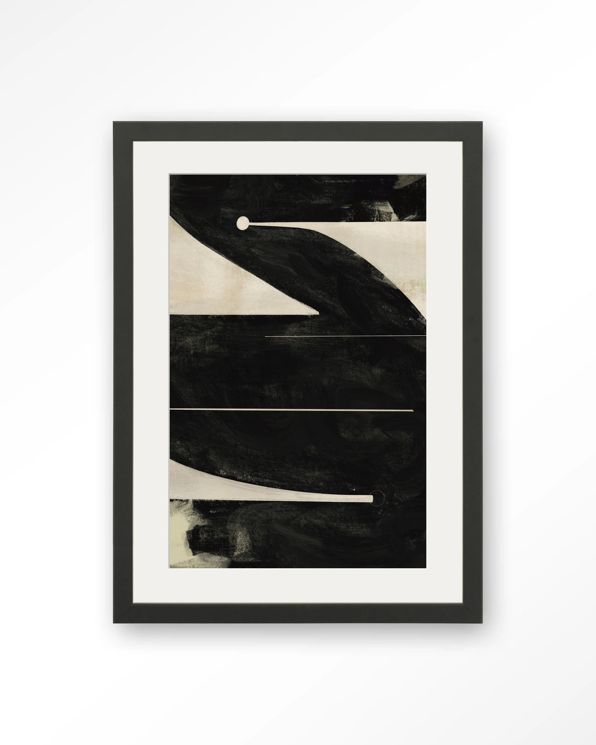 Nocturne Oasis – abstract in zwart en crème – Art print – Hout zwart + passe-partout