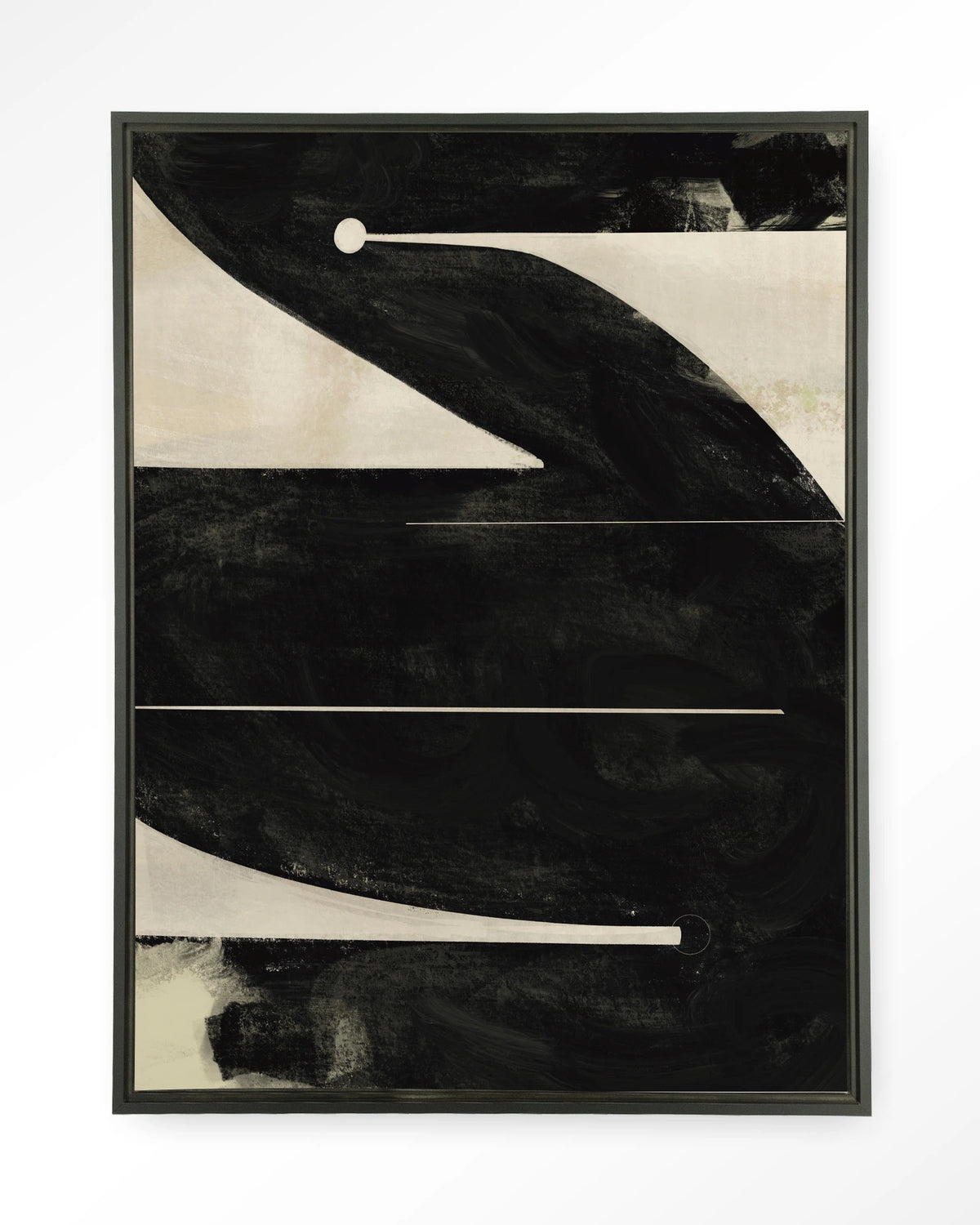 Nocturne Oasis – abstract in zwart en crème – Wandkleed – Floating frame – zwart