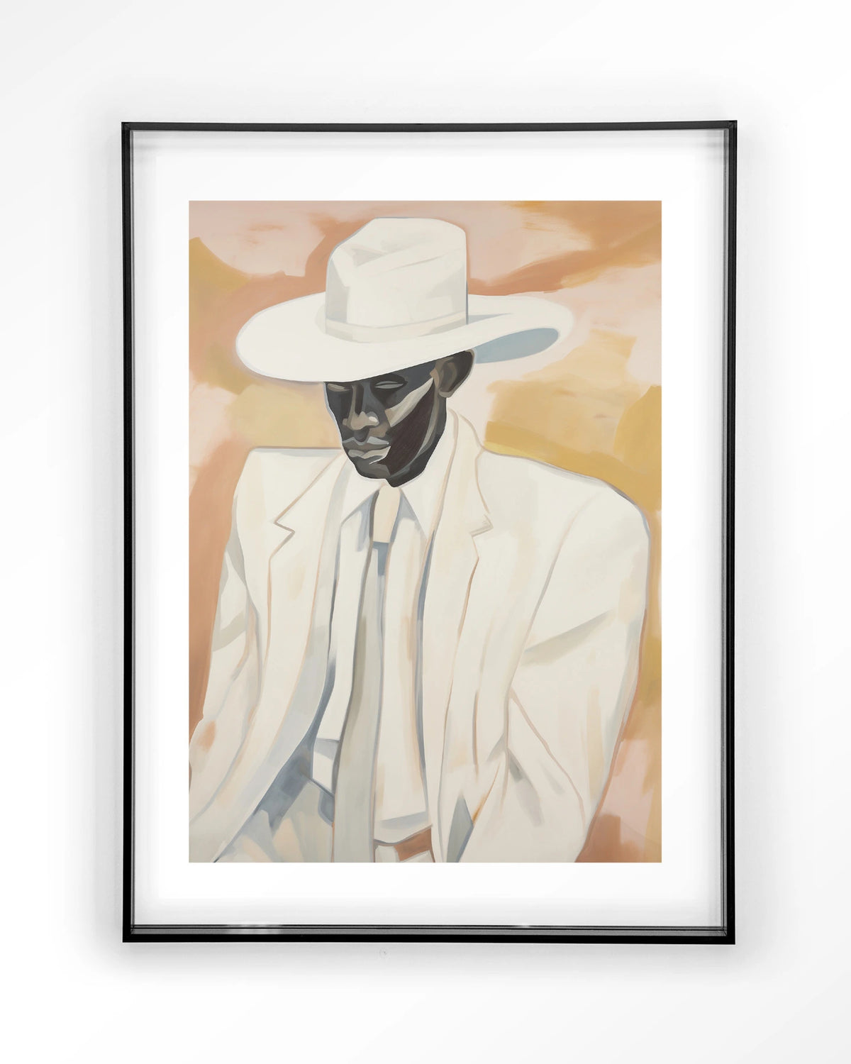 Dusty Don – man met witte hoed en pak – Art print – Acryl zwart