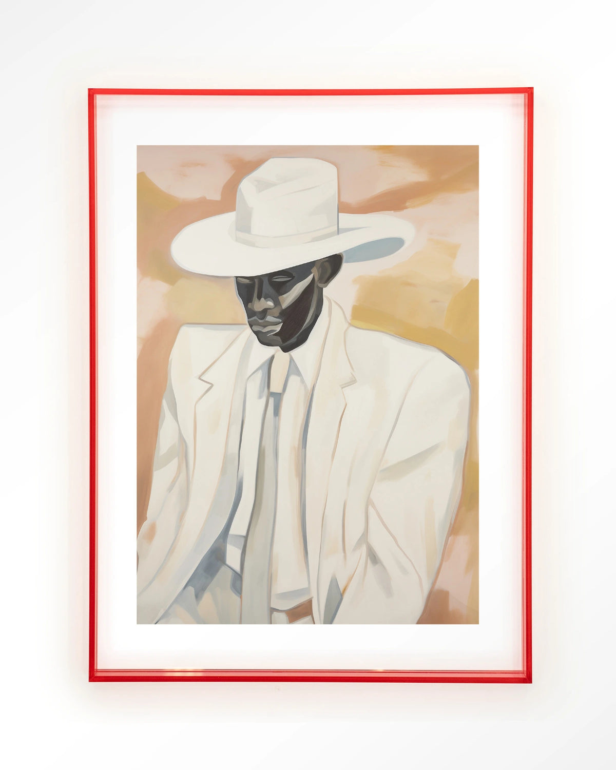 Dusty Don – man met witte hoed en pak – Art print – Acryl roze