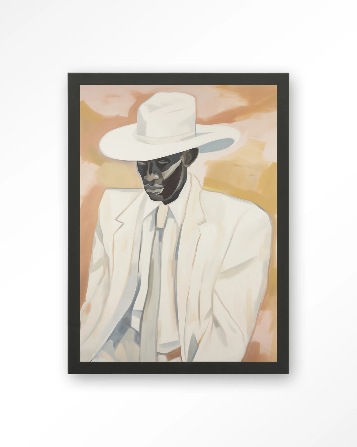 Dusty Don – man met witte hoed en pak – Art print – Hout zwart