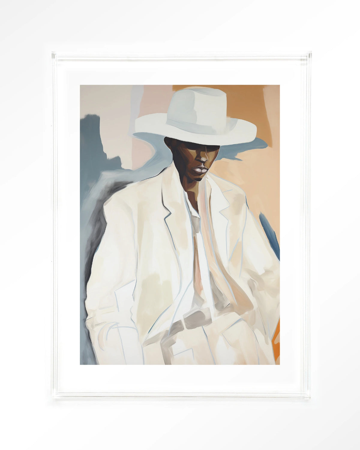 Saloon Sam – man met witte hoed en pak – Art print – Acryl doorzichtig