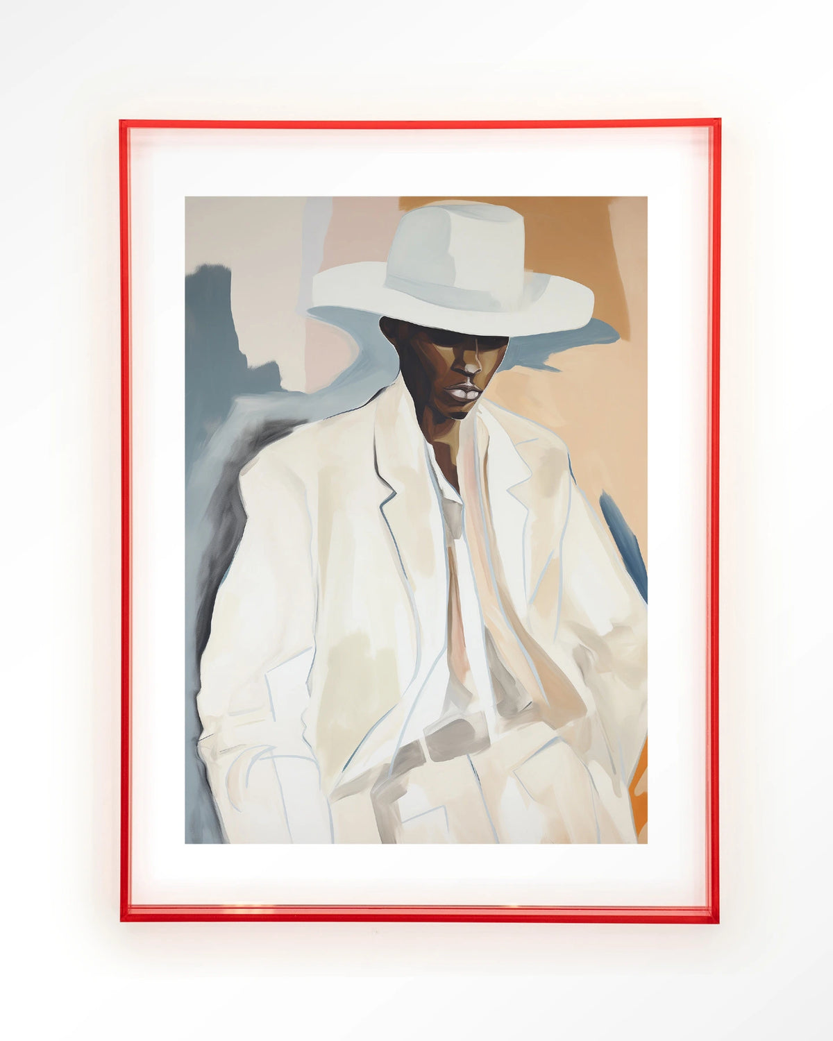 Saloon Sam – man met witte hoed en pak – Art print – Acryl roze