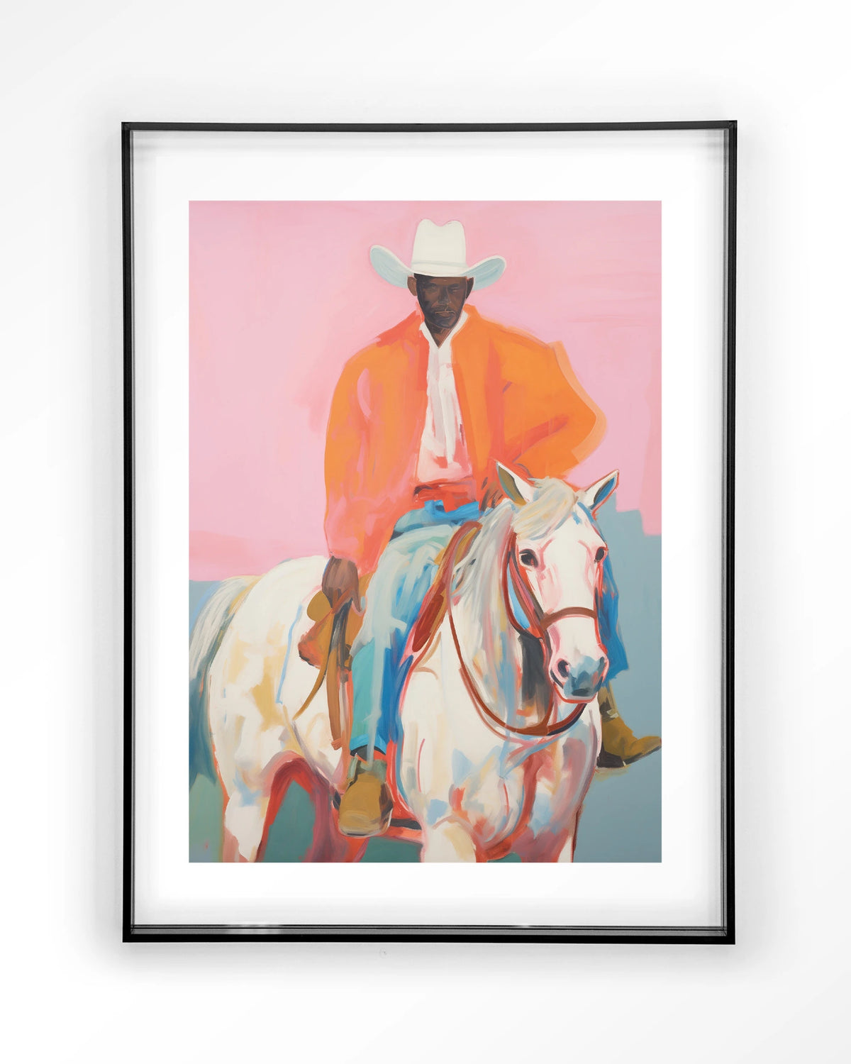 The Sheriff – cowboy te paard op roze – Art print – Acryl zwart