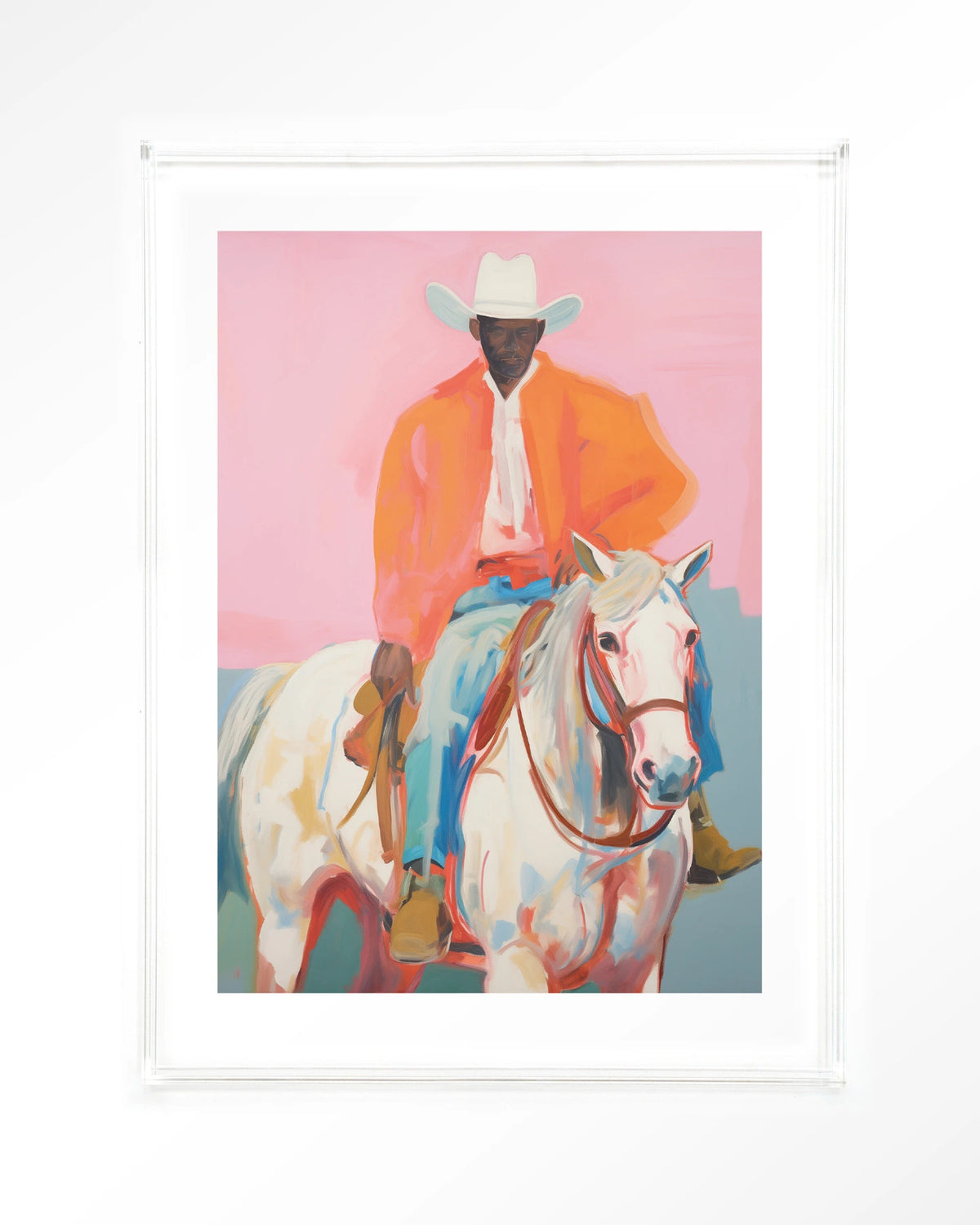 The Sheriff – cowboy te paard op roze – Art print – Acryl doorzichtig