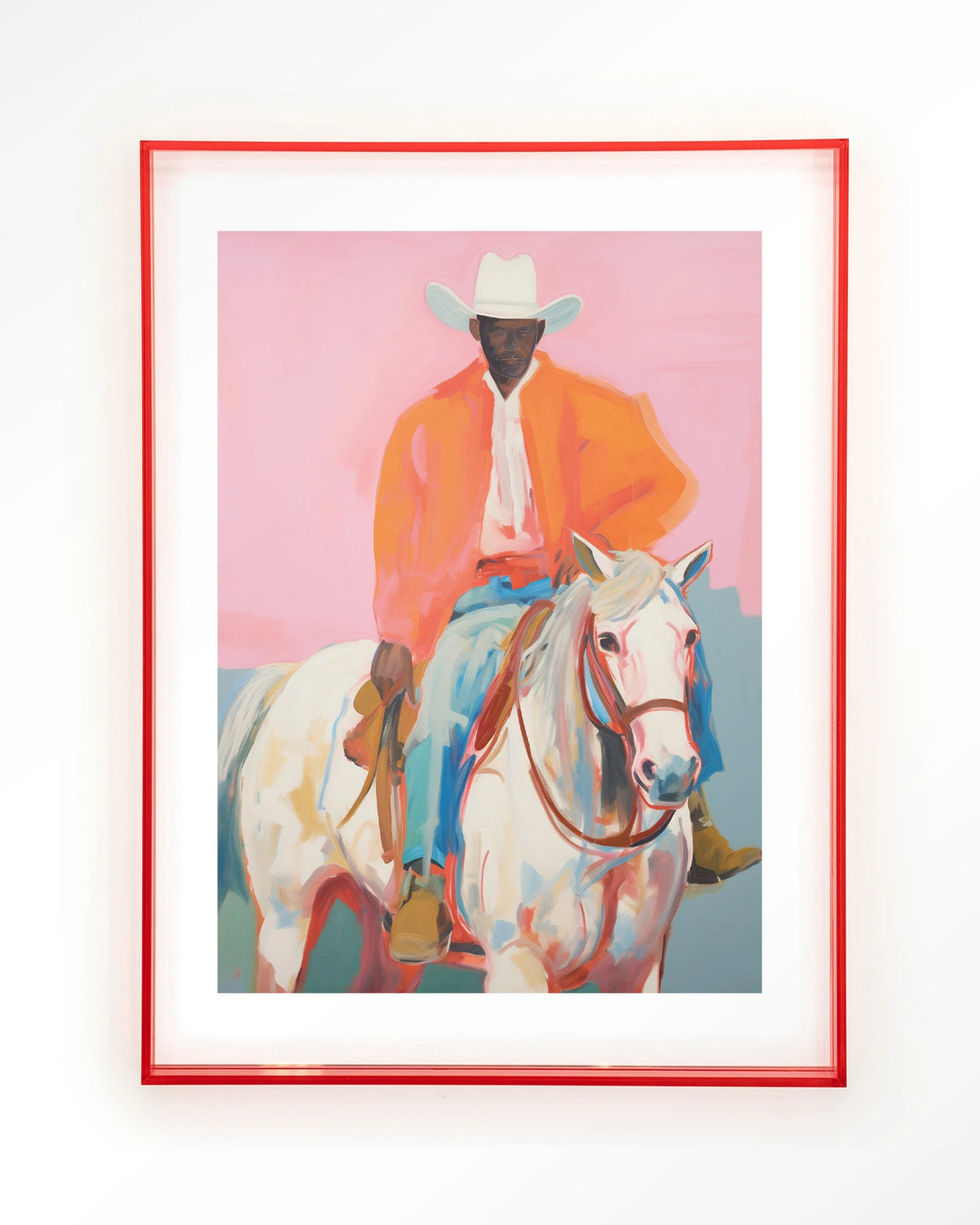 The Sheriff – cowboy te paard op roze – Art print – Acryl roze