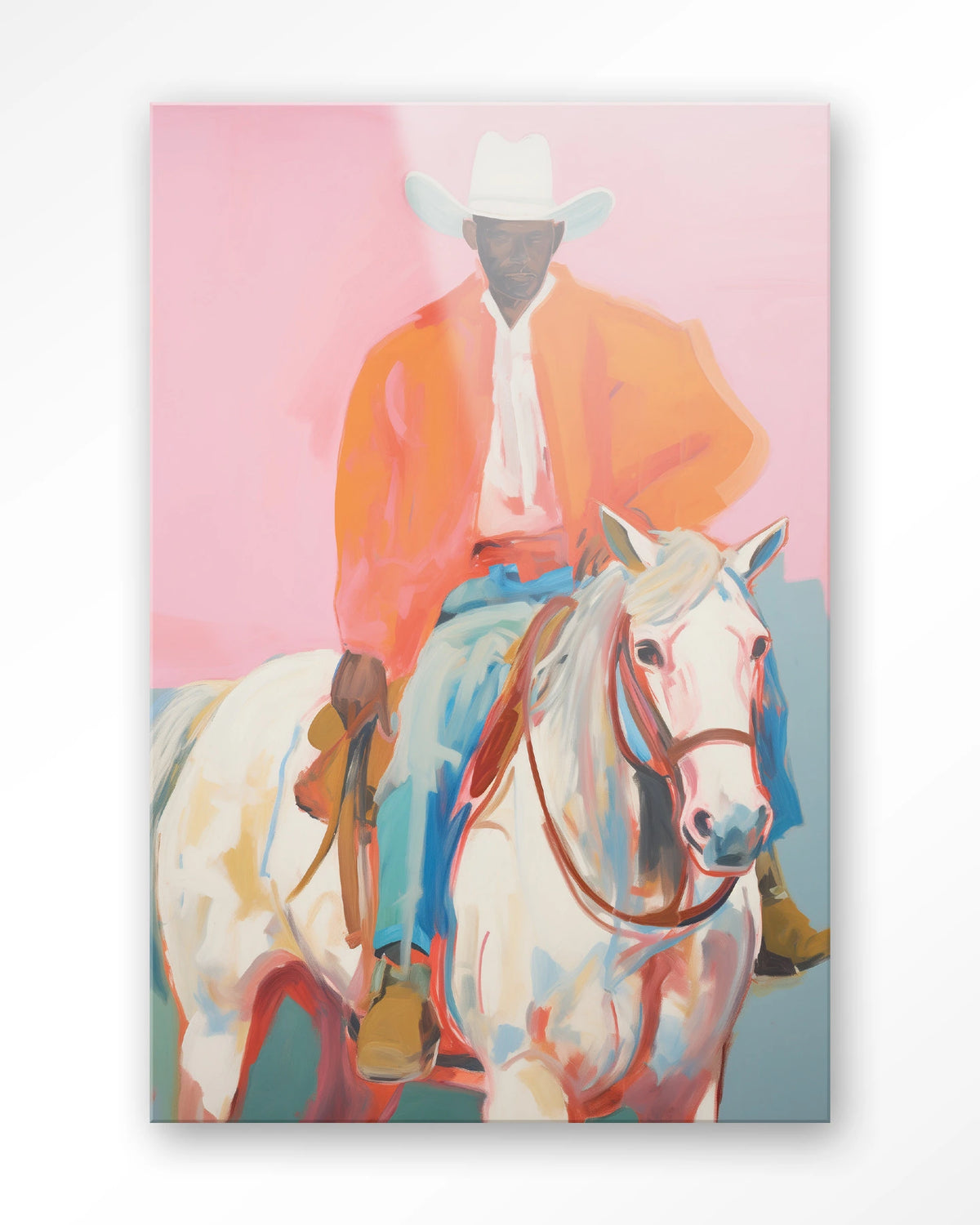 The Sheriff – cowboy te paard op roze – Glas – Blinde montage