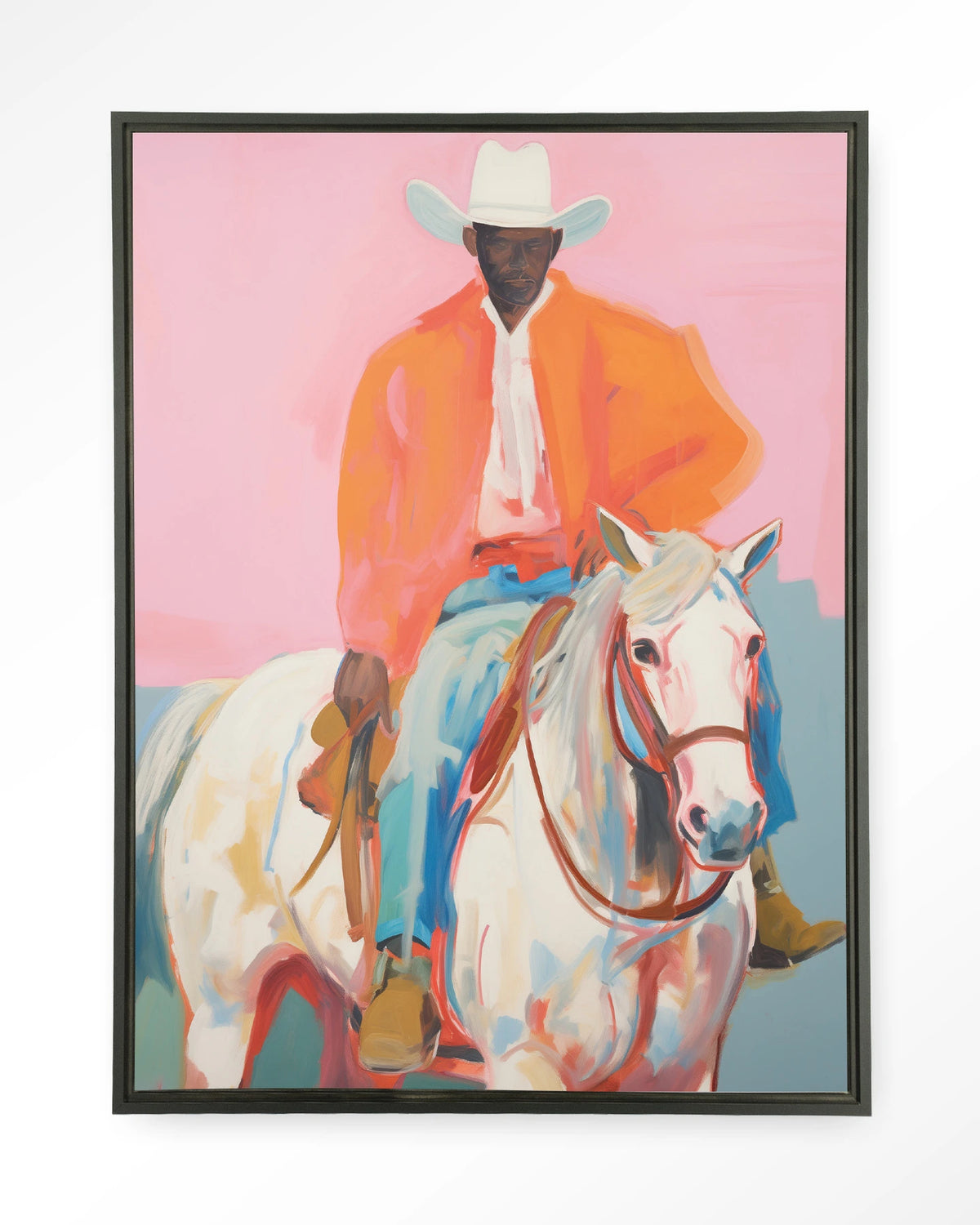 The Sheriff – cowboy te paard op roze – Wandkleed – Floating frame – zwart