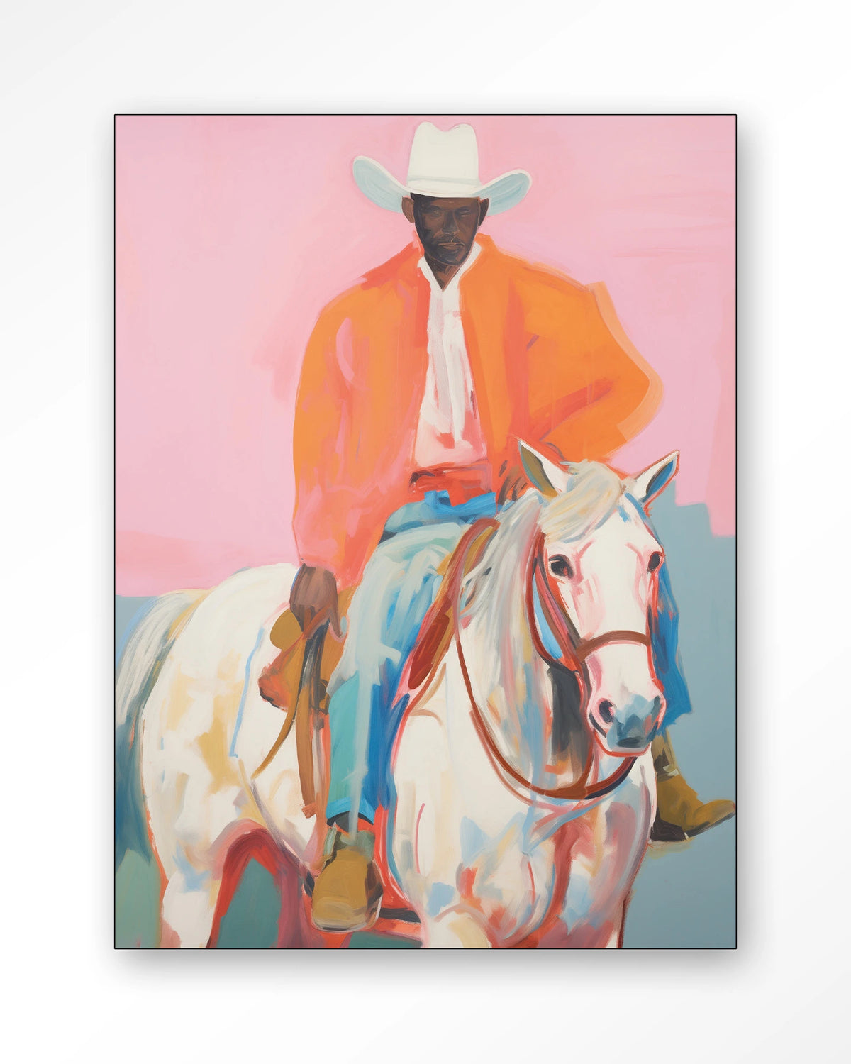 The Sheriff – cowboy te paard op roze – Wandkleed – Frame – zwart