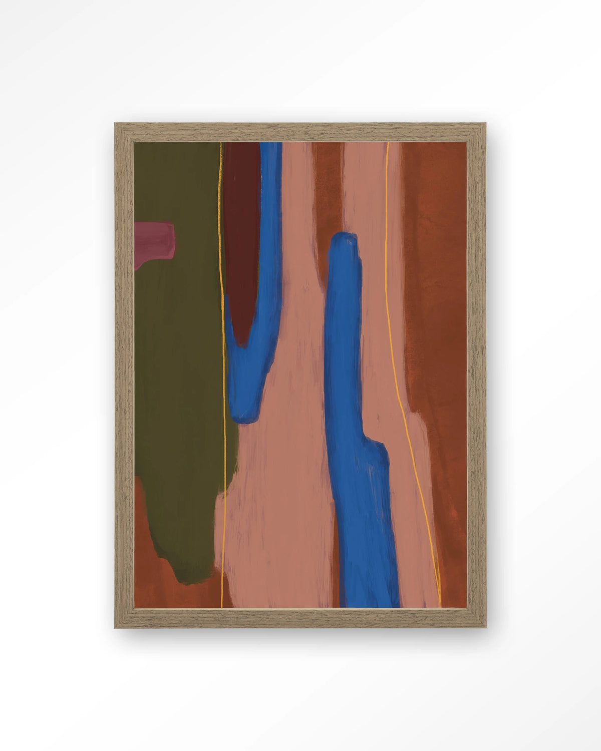 Tajo – abstract in blauw en rood – Art print – Hout bruin