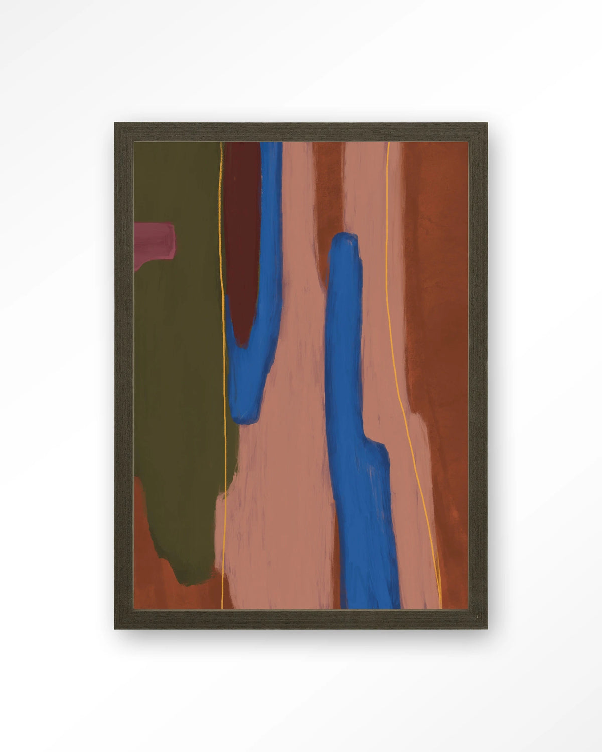 Tajo – abstract in blauw en rood – Art print – Hout donkerbruin