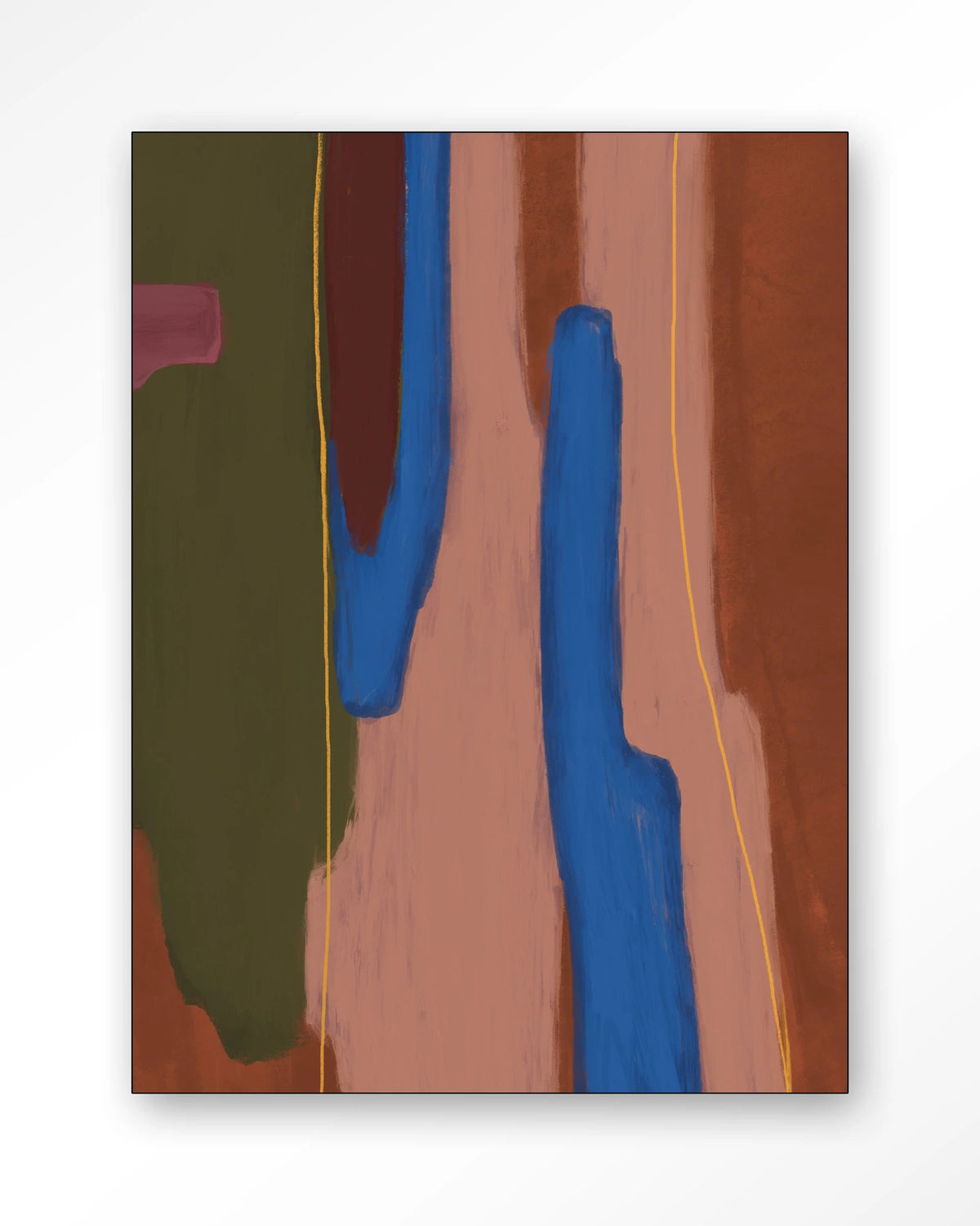 Tajo – abstract in blauw en rood – Wandkleed – Frame – zwart