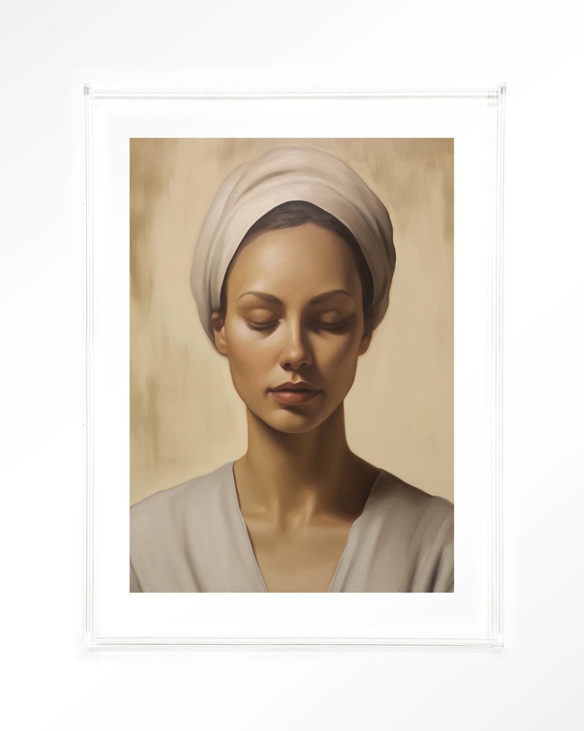 Healing – portret van een vrouw met hoofddoek – Art print – Acryl doorzichtig