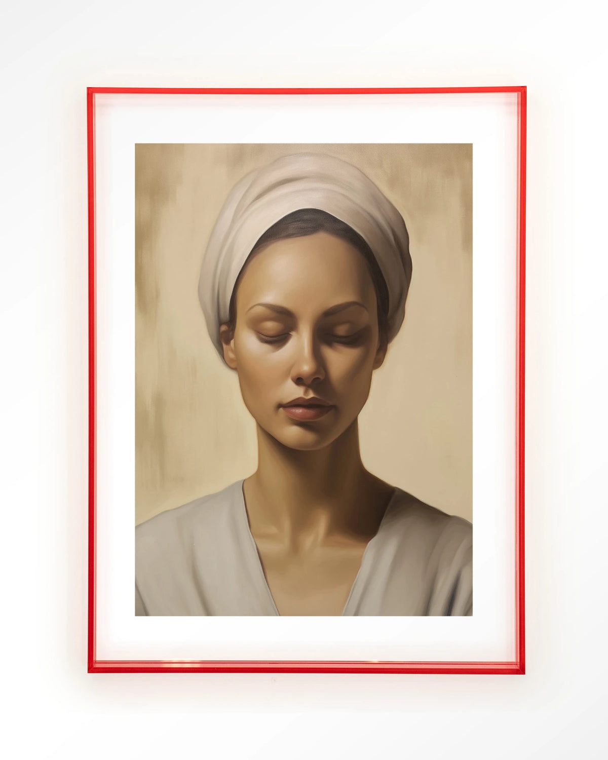 Healing – portret van een vrouw met hoofddoek – Art print – Acryl roze