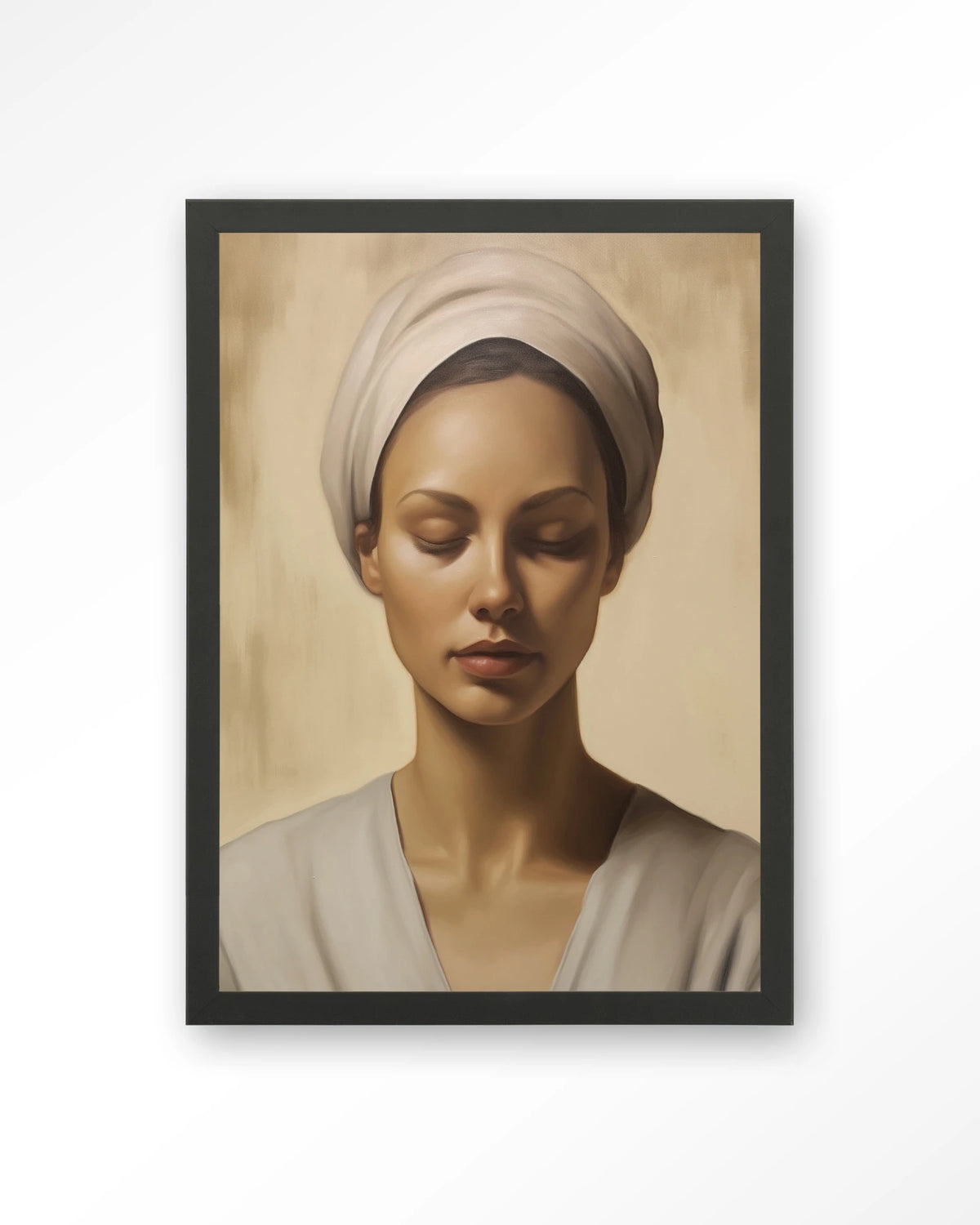 Healing – portret van een vrouw met hoofddoek – Art print – Hout zwart