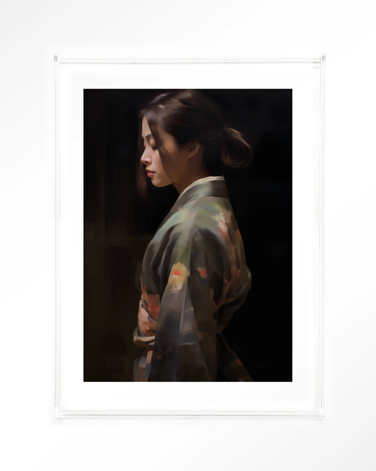 Kimono Tales – vrouw in kimono, zijaanzicht – Art print – Acryl doorzichtig