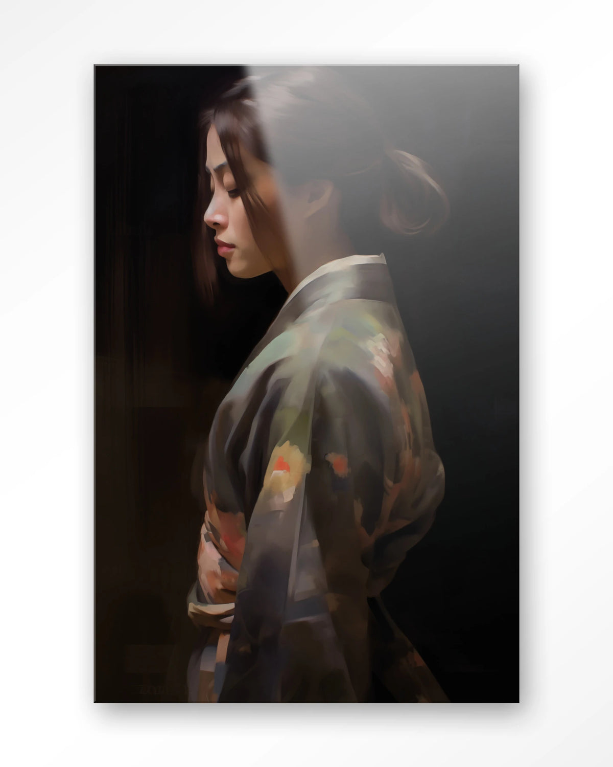 Kimono Tales – vrouw in kimono, zijaanzicht – Glas – Blinde montage