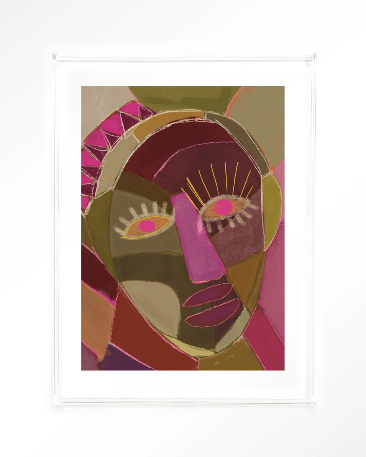 Mas Que Nada – abstract gezicht in roze en groen – Art print – Acryl doorzichtig