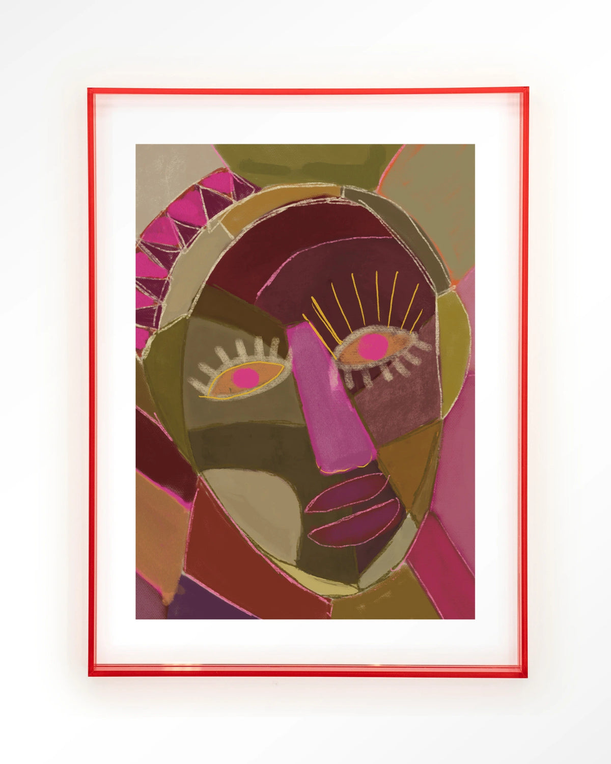 Mas Que Nada – abstract gezicht in roze en groen – Art print – Acryl roze